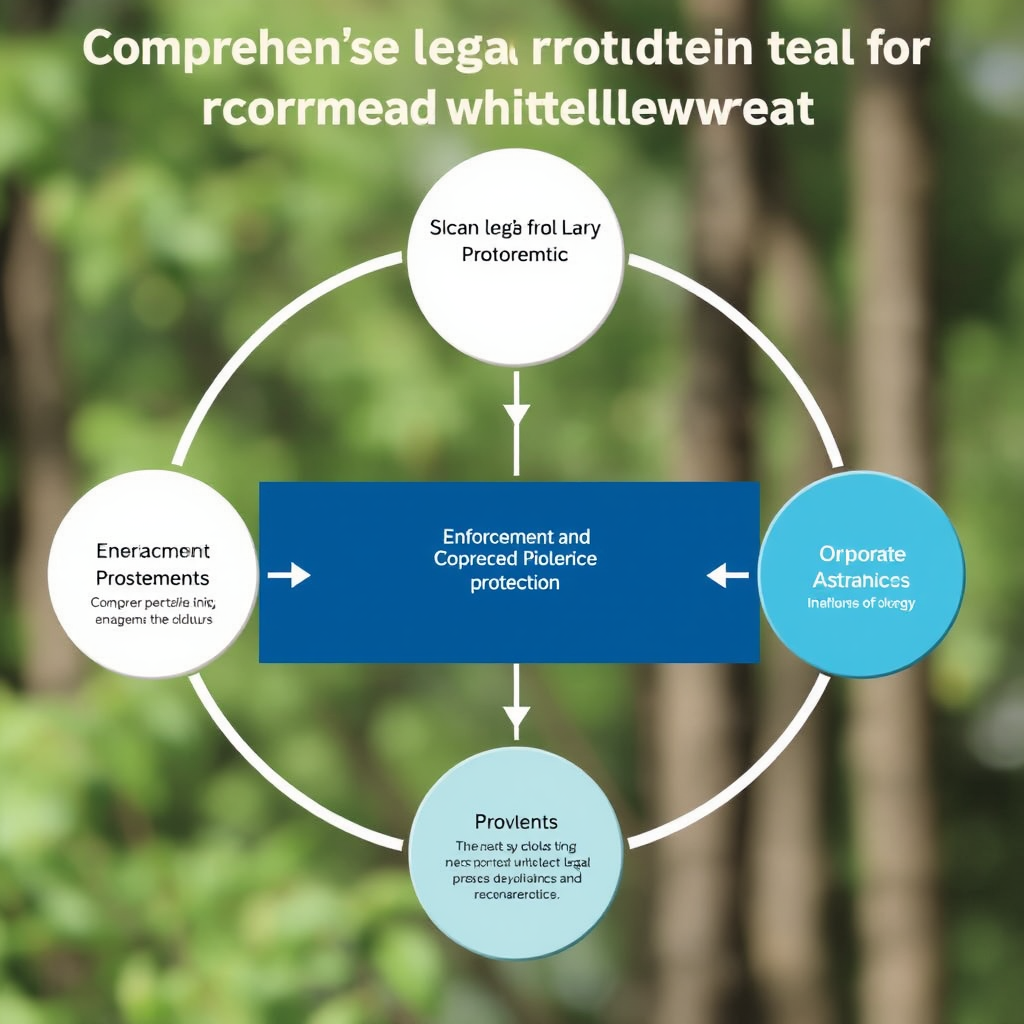 Diagram showing the comprehensive legal protection framework for corporate whistleblowers with interconnected legal mechanisms and enforcement pathways