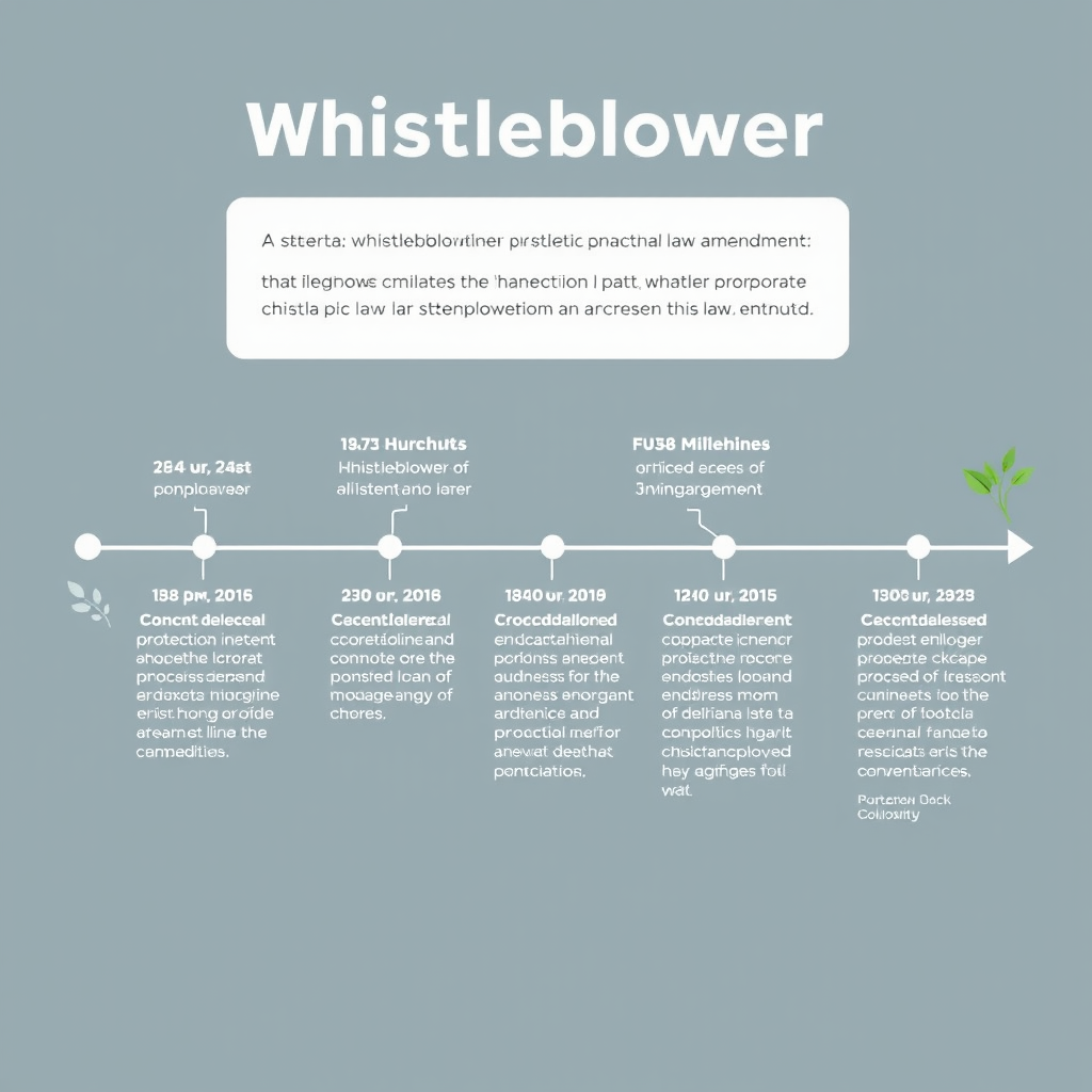 Timeline infographic showing the phased implementation of corporate whistleblower protection law amendments over 18 months with key milestones and compliance deadlines